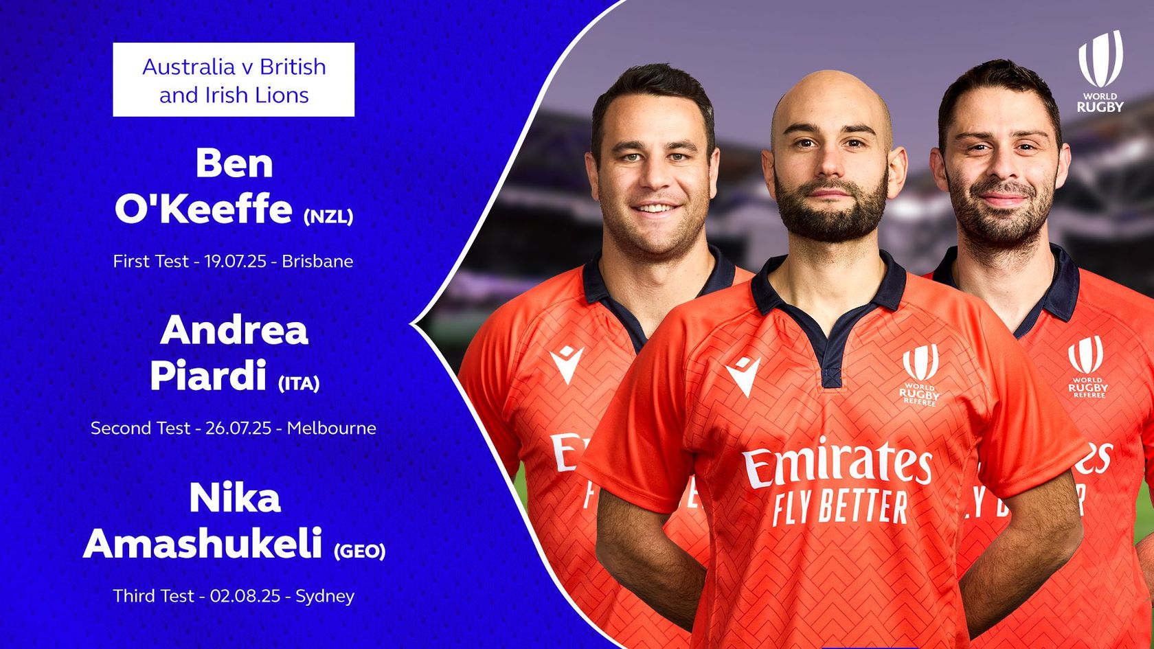 Emirates World Rugby Match Officials for Lions tour 2025