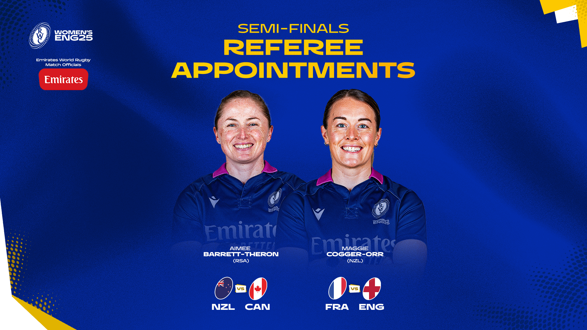 Emirates Match Officials confirmed for RWC 2025 semi-finals