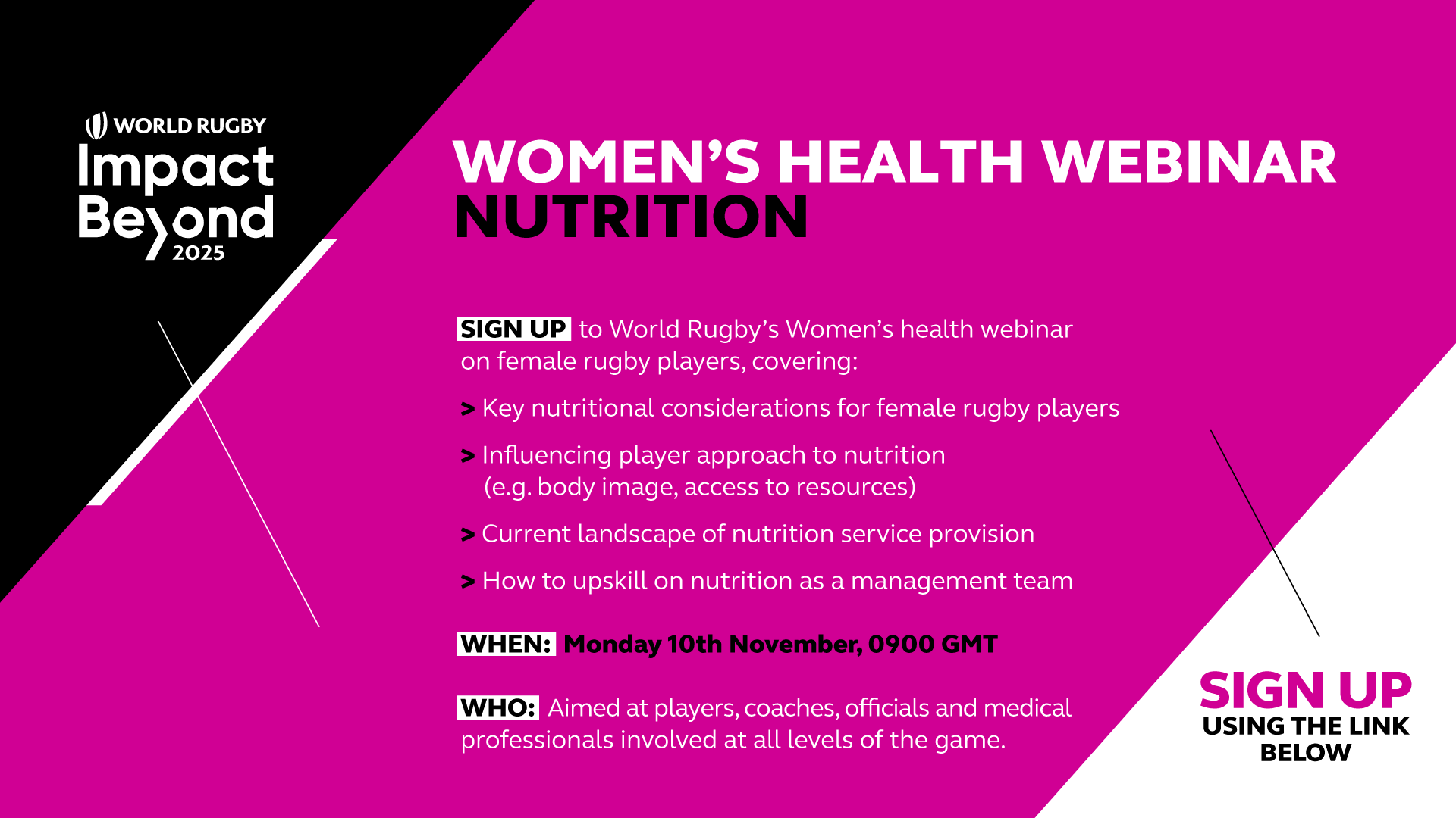 World Rugby s’appuie sur la croissance du rugby féminin avec le webinaire Impact Beyond 25 axé sur la nutrition
